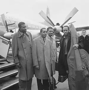 Connie Kay (left) with the Modern Jazz Quartet at Schiphol Airport (1961)