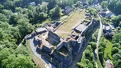 Moha with the ruins of Château de Moha&nbsp;[fr]