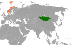 Map indicating locations of Mongolia and Norway