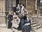 Top Middle left (standing up) Ms Raudings, Top middle left (sitting) Ms Billing, Top right (standing) Ms McDiarmid (Head of Latin), Top Right (sitting) Ms Larner (head of Mathematics, Bottom left (standing) Ms Church, Bottom Left (Standing next to Ms Woods) Ms. Haugh, Middle (Sitting) Ms M A Woods (Headmistress), Bottom right (sitting next to Ms Woods) Ms Clarke, Bottom right (sitting) Ms E woods (head of art), Bottom Right