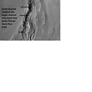 Enlargement of part of previous image showing smaller gullies inside larger ones. Water probably flowed in these gullies more than once.