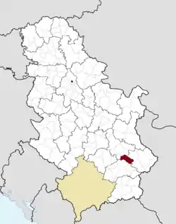 Location of the municipality of Gadžin Han within Serbia
