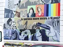 A colourful mural depicting the two young men