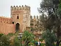 The walls and one of the towers surrounding the gardens