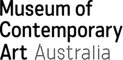 Black text saying "Museum of Contemporary Art Australia" with the last word spelled out in dots