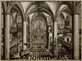 Print showing the interior of the church in 1696.