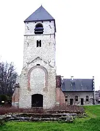 Romanesque  tower of the Saints Peter and Paul Church in Lower Heembeek.