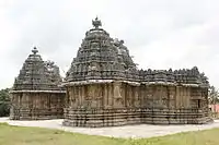Twin temples (1200 CE) at Mosale, the Nageshvara (near) and Chennakeshava temple (far)