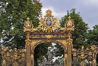 Gilded cast-iron fence of Place Stanislas in Nancy (France) by Jean Lamour (1750–58)
