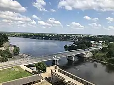 The Narva Friendship Bridge, spanning the Narva River between Narva, Estonia and Ivangorod, Russia
