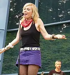 A miniskirt made from purple denim