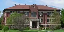 Three-story brick building