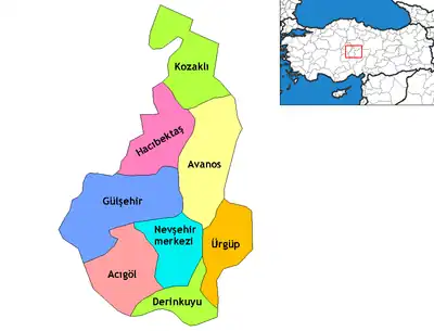 Location of Avanos within Nevşehir Province