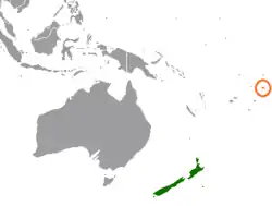 Map indicating locations of New Zealand and Samoa