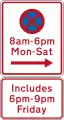 No Stopping at times prescribed (on both sides of this sign, includes a late night extension)