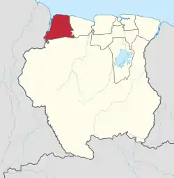 Map of Suriname showing Nickerie district