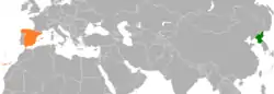 Map indicating locations of North Korea and Spain