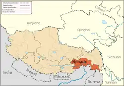 Location of Nyingchi in the Tibet Autonomous Region
