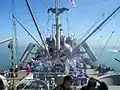 SS Jeremiah O'Brien underway in San Pablo Bay on 27 August 2005, as seen from the aft steering station