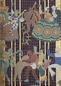 Detail of mosaic facade of Paramount Theatre (Oakland, California) (1931)
