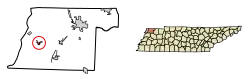 Location of Hornbeak in Obion County, Tennessee.
