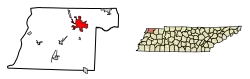 Location of Union City in Obion County, Tennessee.