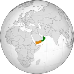 Map indicating locations of Oman and Yemen
