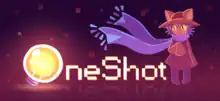 The text "OneShot", with the letter O replaced by a lightbulb, next to a depiction of the main character, Niko