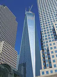 One World Trade Center on May 1, 2013. Windows now reaching the top of the building.