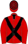 Red, black cross sashes, hooped cap