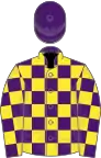Purple and yellow check, purple cap