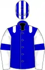 Blue, white epaulettes, white sleeves, blue armlets, white cap, blue striped