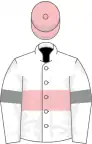 White, pink hoop and cap, grey armlets