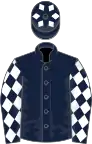 Dark blue, white diamonds on sleeves and cap