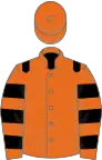 Orange, black epaulets, hooped sleeves, orange cap