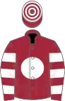 Maroon, white disc, hooped slvs and cap