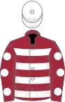 Maroon, White hoops, Maroon sleeves, White spots, White cap
