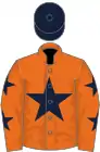 Orange, dark blue star, orange sleeves, dark blue stars, dark blue cap
