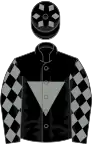 BLACK, grey inverted triangle, grey diamonds on sleeves, black cap, grey diamonds
