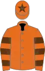 Orange, brown hooped sleeves, star on cap