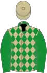 Beige, green diamonds and sleeves, beige cap