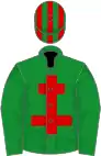 Green, red cross of lorraine, striped cap