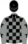 Grey and black check, grey sleeves, black stars, black cap