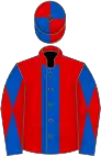 Red, royal blue stripe, royal blue and red diabolo on sleeves and quartered cap
