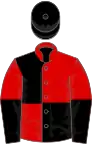 Red and black quartered, halved sleeves, black cap