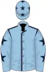 Light blue, dark blue seams, light blue sleeves, dark blue stars and cap