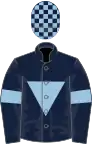 Dark blue, light blue inverted triangle and armlets, check cap