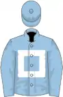 Light blue, white hollow box, light blue sleeves and cap