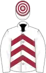 White and Maroon chevrons, White sleeves, hooped cap