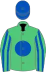 Emerald Green, Royal Blue disc, striped sleeves, Royal Blue cap